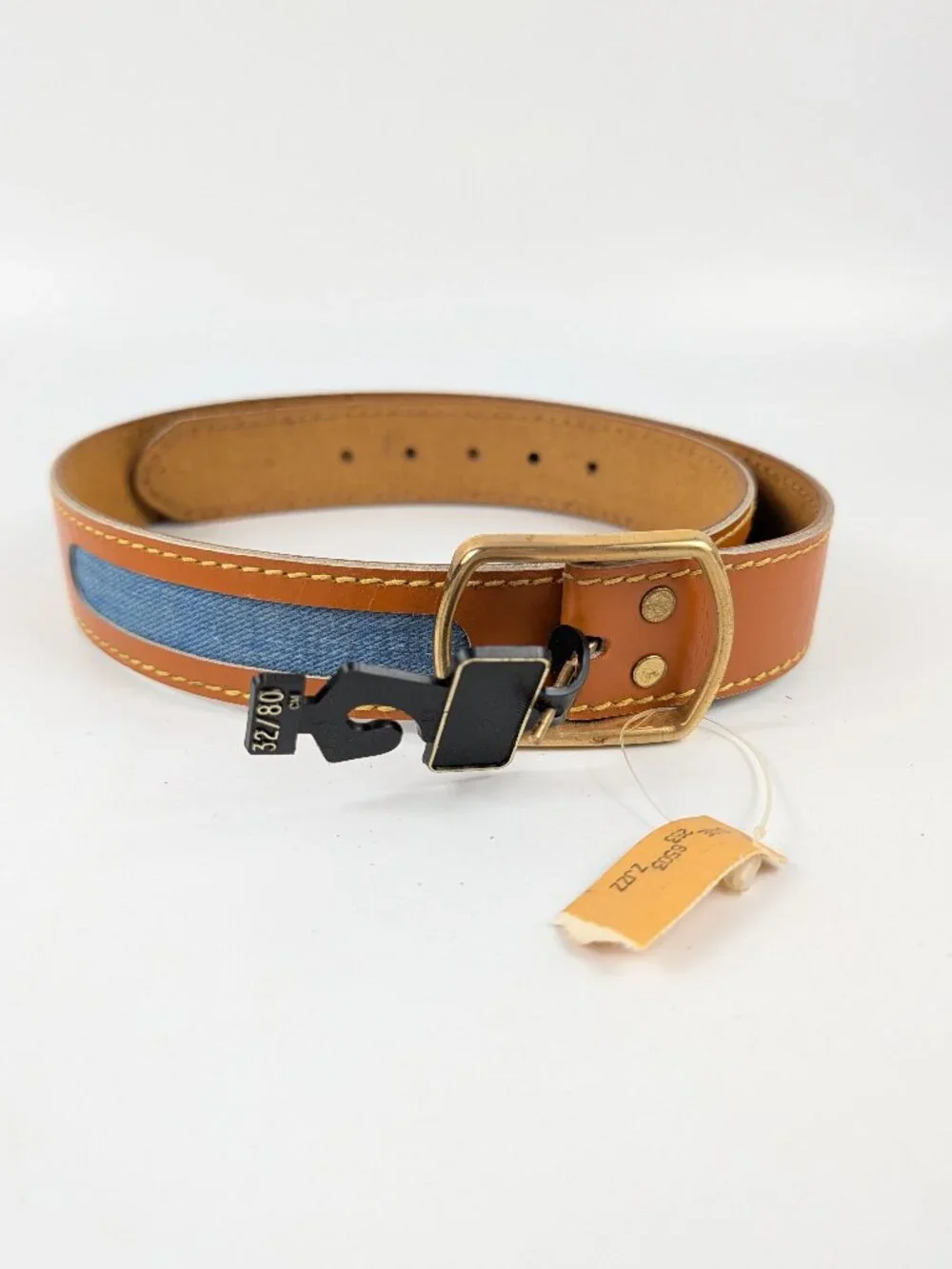 Vintage Dore's Jeans Ville Leather Belt Denim Jean Inset Mens 32 x 1.5